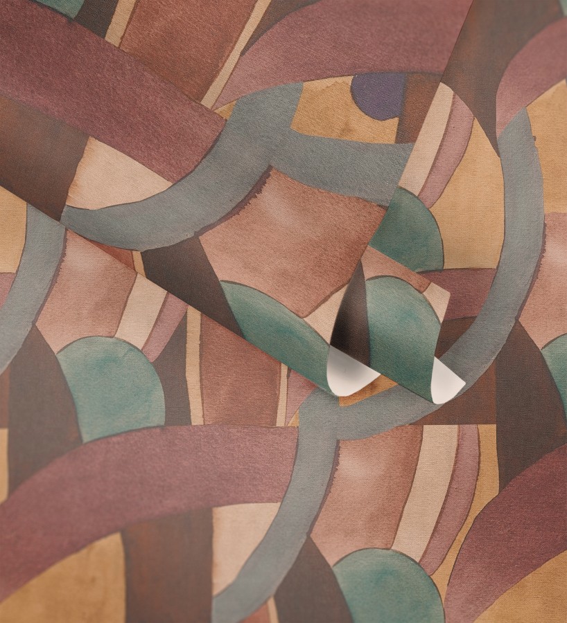 Papel pintado abstracto de ondas orgánicas estilo mid century  Zaha Sinuous 684625