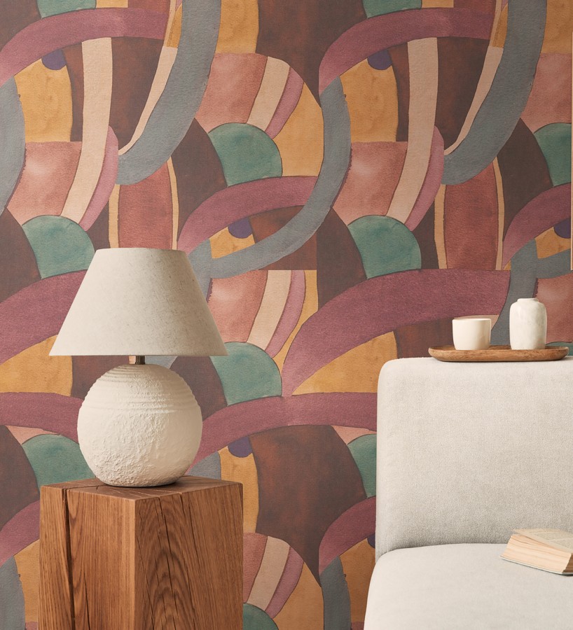 Papel pintado abstracto de ondas orgánicas estilo mid century  Zaha Sinuous 684625