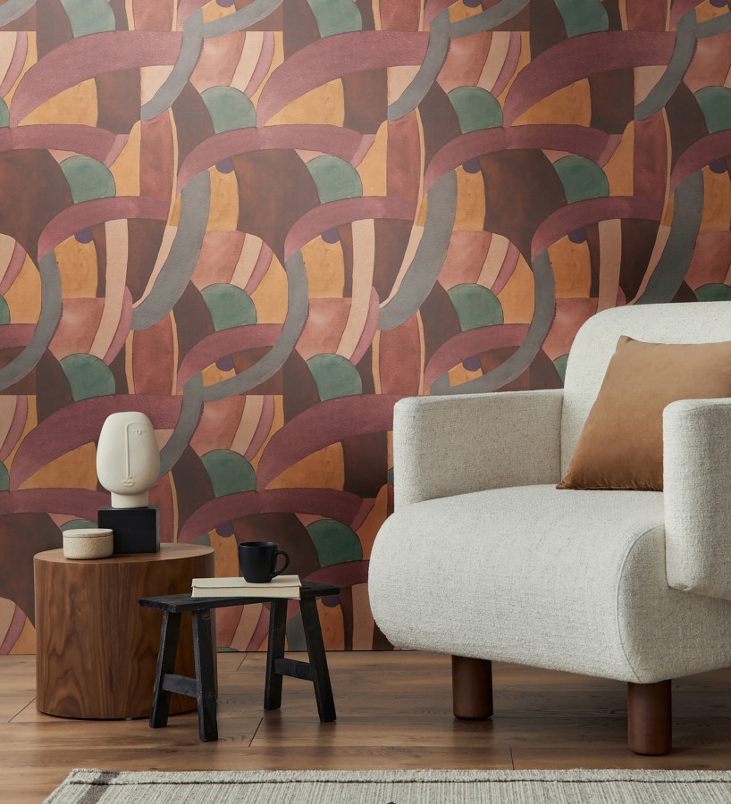Papel pintado abstracto de ondas orgánicas estilo mid century  Zaha Sinuous 684625