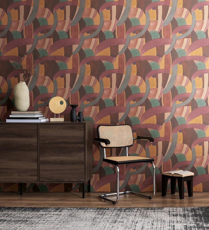 Papel pintado abstracto de ondas orgánicas estilo mid century  Zaha Sinuous 684625