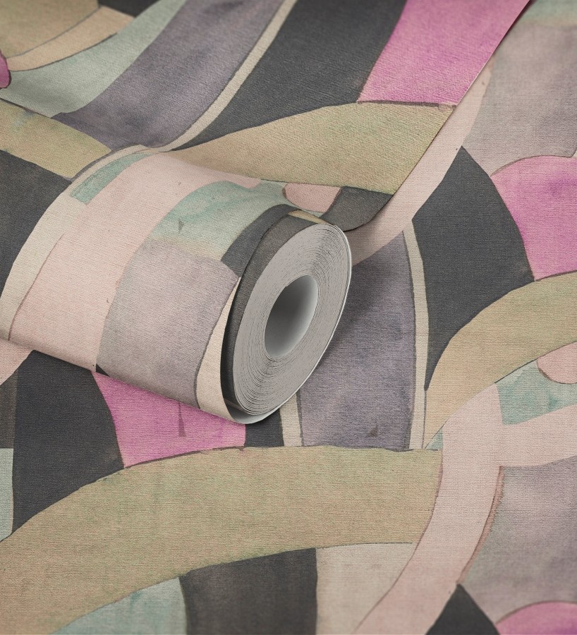 Papel pintado abstracto de ondas orgánicas estilo mid century  Zaha Sinuous 684626
