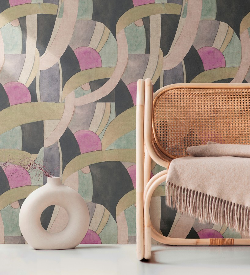 Papel pintado abstracto de ondas orgánicas estilo mid century  Zaha Sinuous 684626