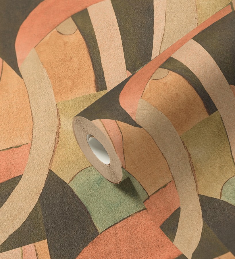 Papel pintado abstracto de ondas orgánicas estilo mid century  Zaha Sinuous 684627