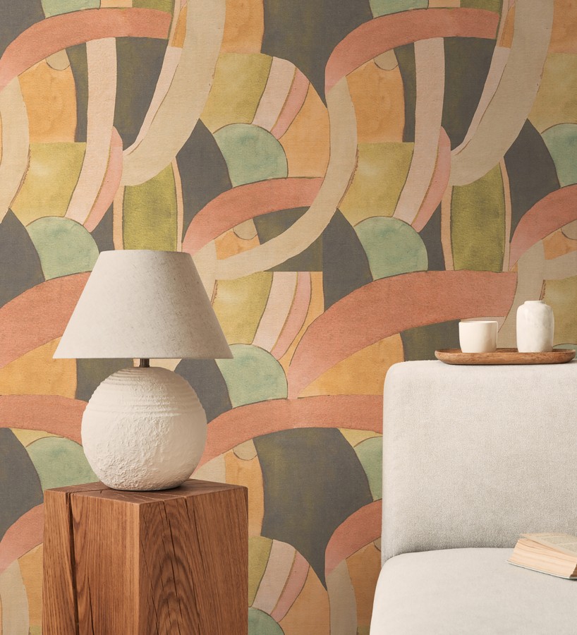 Papel pintado abstracto de ondas orgánicas estilo mid century  Zaha Sinuous 684627