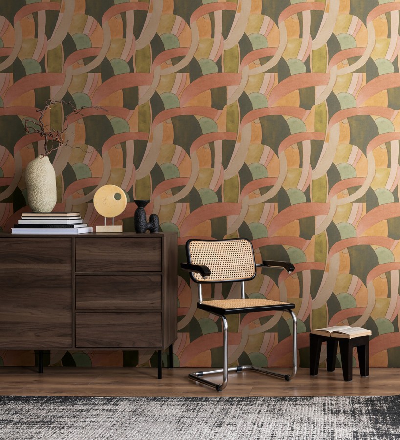 Papel pintado abstracto de ondas orgánicas estilo mid century  Zaha Sinuous 684627