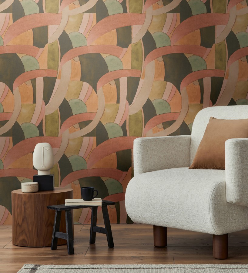 Papel pintado abstracto de ondas orgánicas estilo mid century  Zaha Sinuous 684627
