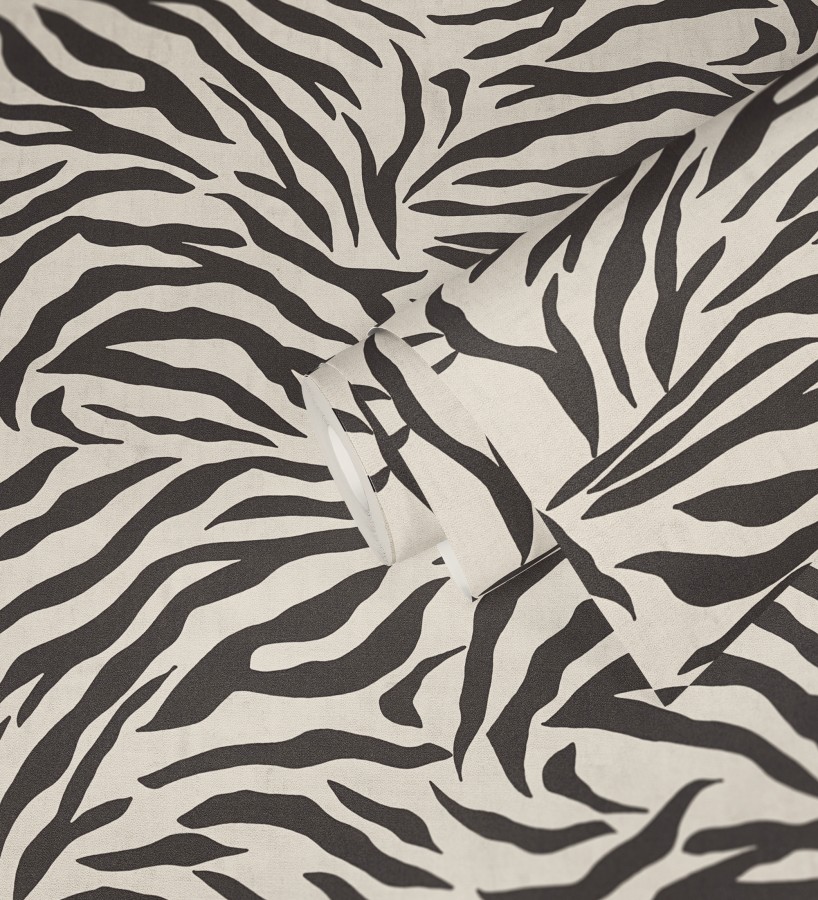 Papel pintado de cebra negro y blanco texturizado  Indira Striated 684632