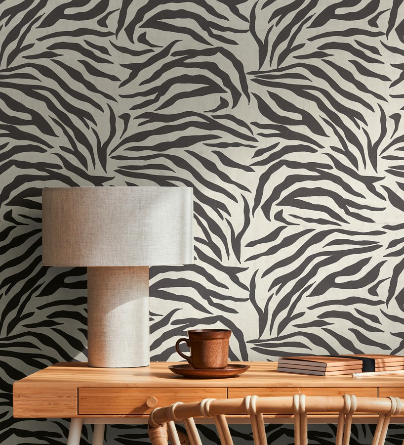 Papel pintado de cebra negro y blanco texturizado  Indira Striated 684632