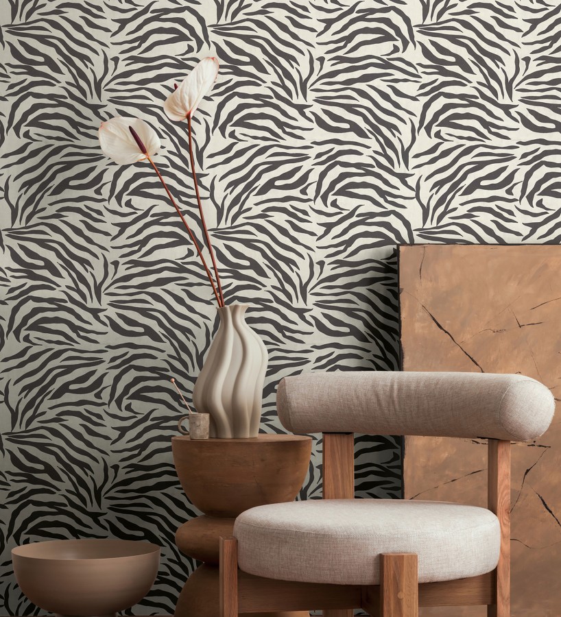 Papel pintado de cebra negro y blanco texturizado  Indira Striated 684632