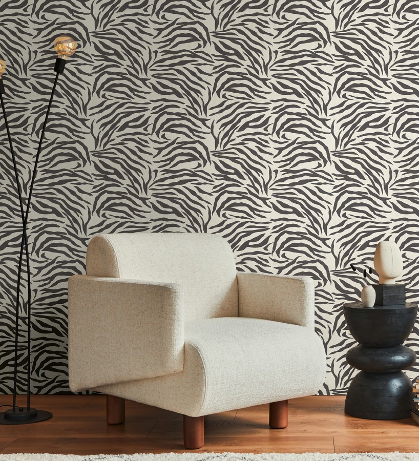 Papel pintado de cebra negro y blanco texturizado  Indira Striated 684632