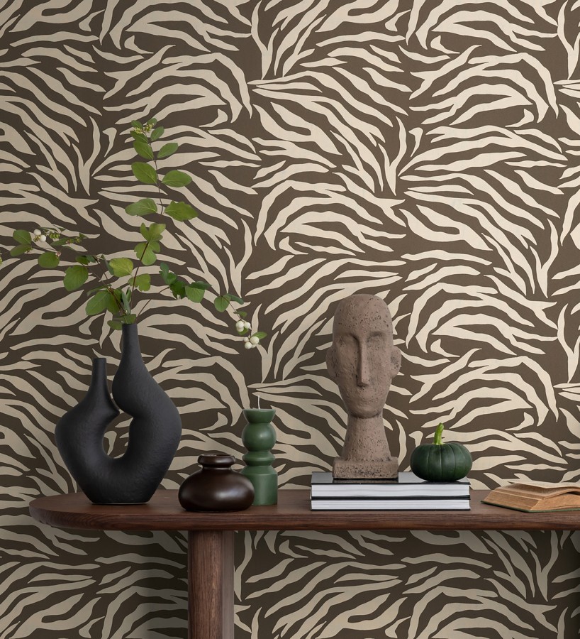 Papel pintado de cebra marrón chocolate texturizado  Indira Striated 684633