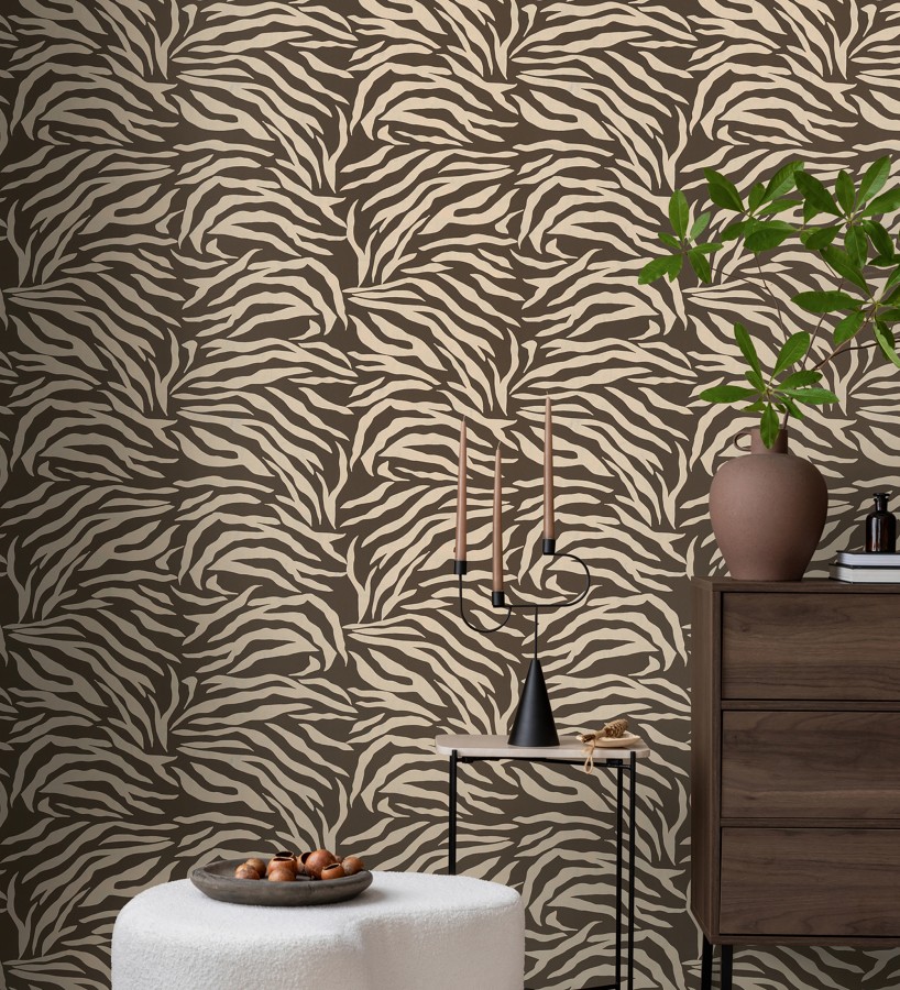 Papel pintado de cebra marrón chocolate texturizado  Indira Striated 684633