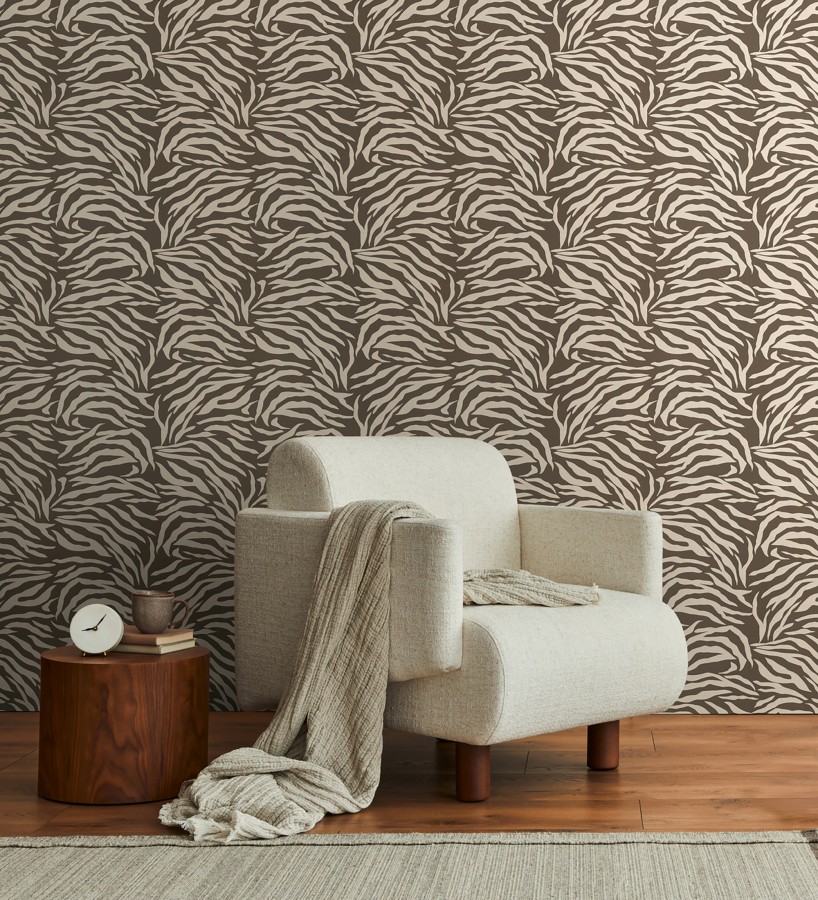 Papel pintado de cebra marrón chocolate texturizado  Indira Striated 684633