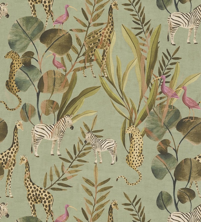 Papel pintado safari vintage animales selva verde  Okavango Faunal 684634