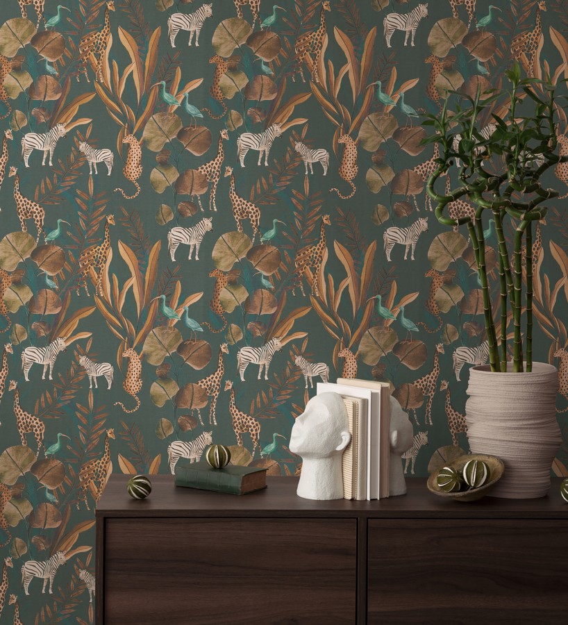 Papel pintado safari vintage animales selva noche  Okavango Faunal 684635