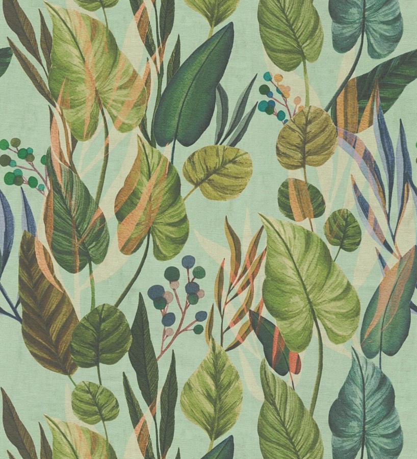 Papel pintado follaje tropical vintage fondo verde menta  Minted Canopy 684636