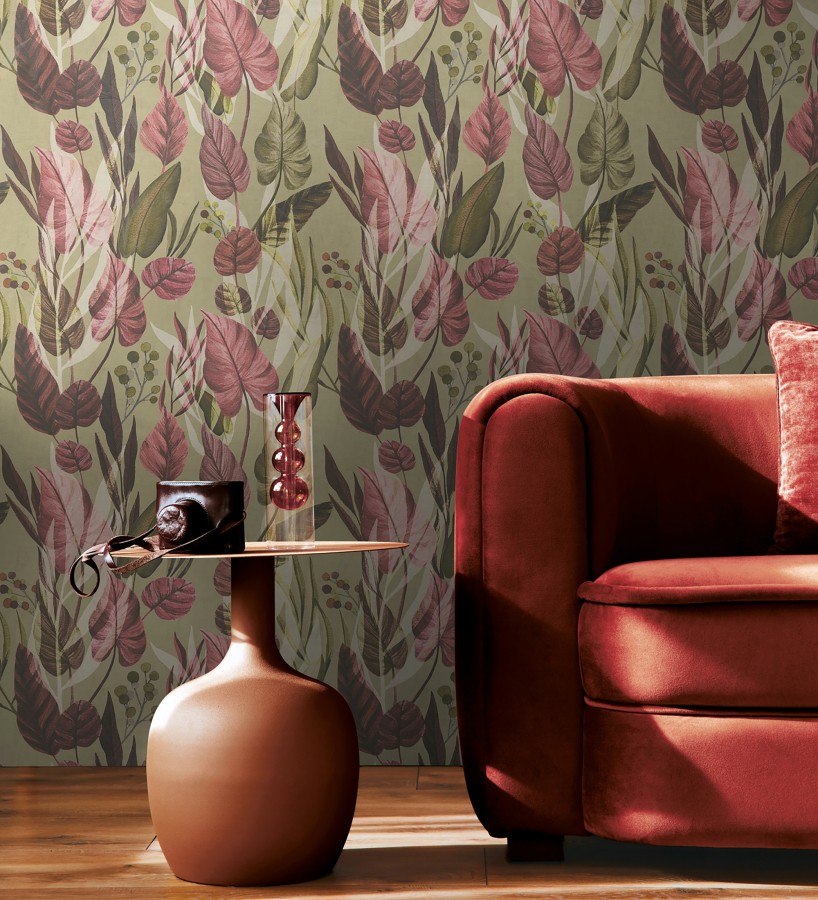 Papel pintado follaje tropical vintage fondo taupe  Minted Canopy 684637