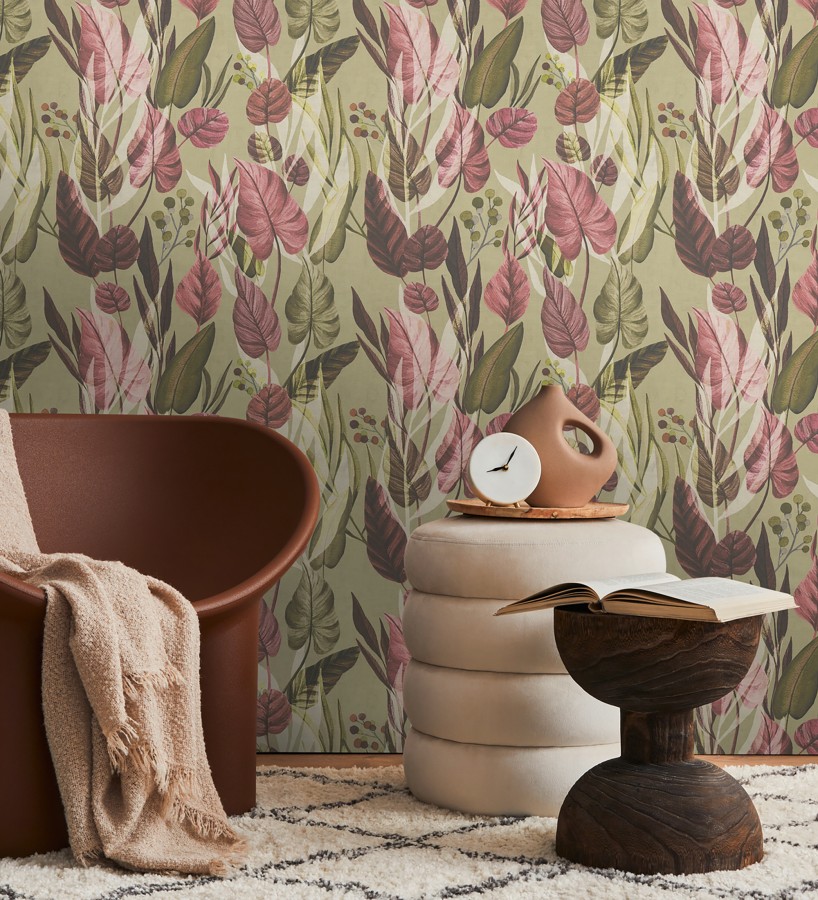 Papel pintado follaje tropical vintage fondo taupe  Minted Canopy 684637