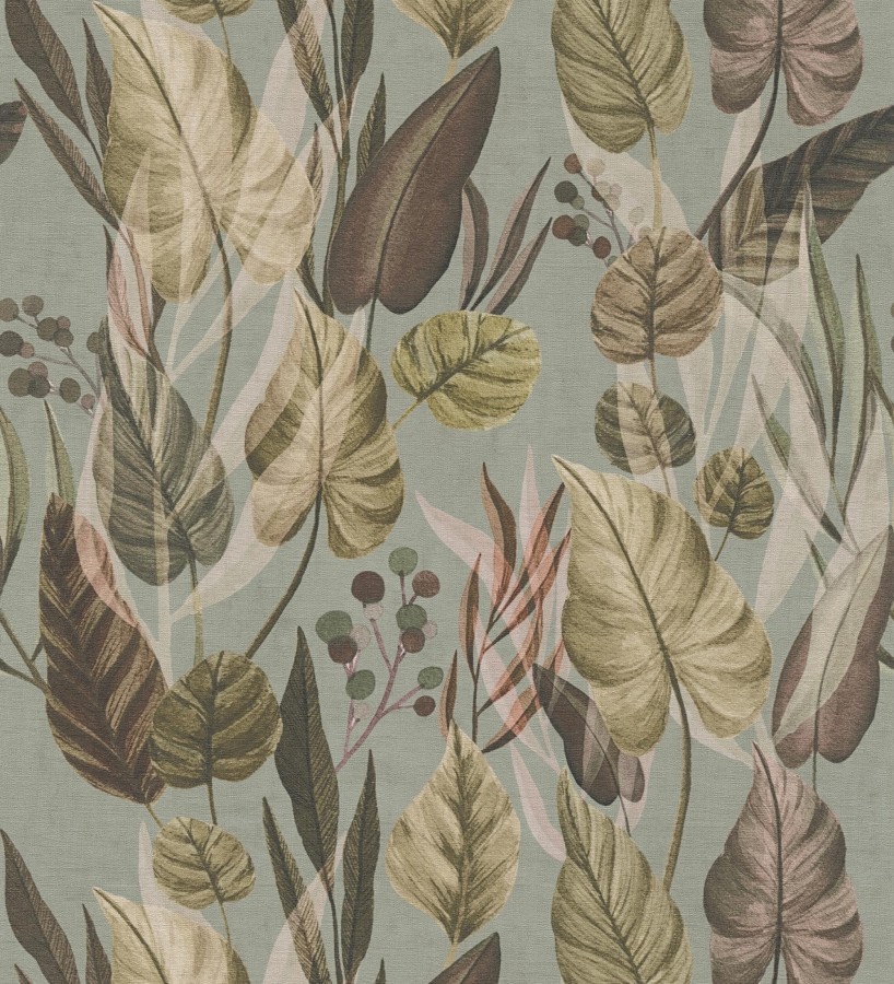 Papel pintado follaje tropical vintage fondo gris verdoso  Minted Canopy 684638
