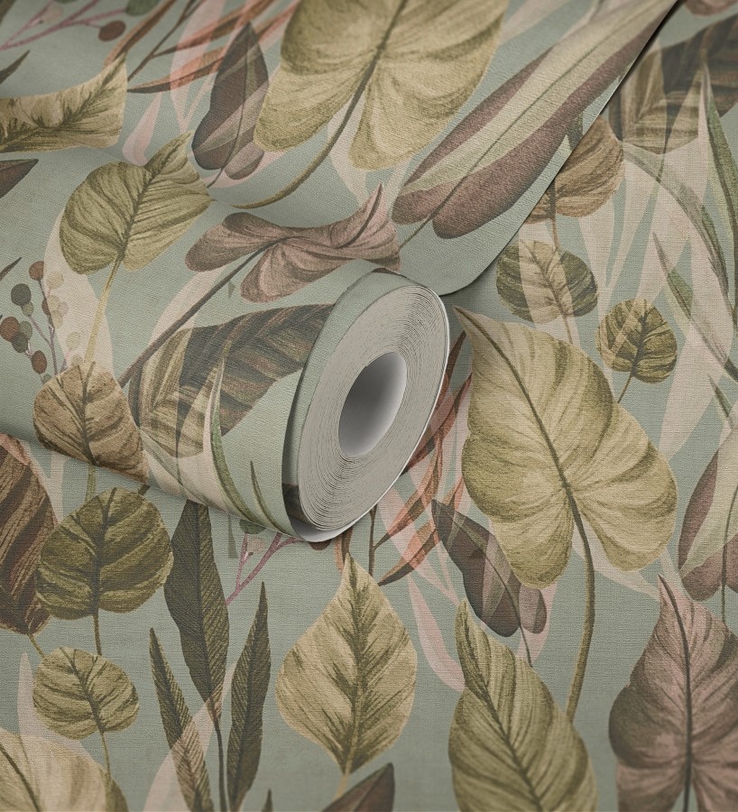 Papel pintado follaje tropical vintage fondo gris verdoso  Minted Canopy 684638