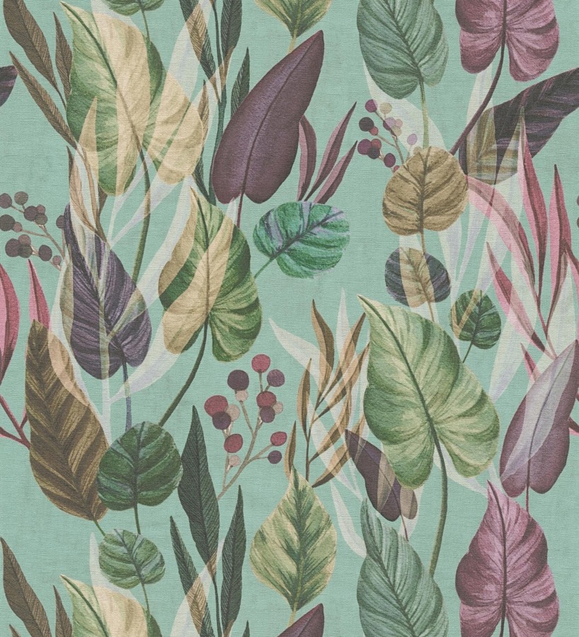 Papel pintado follaje tropical vintage fondo azul aguamarina  Minted Canopy 684639