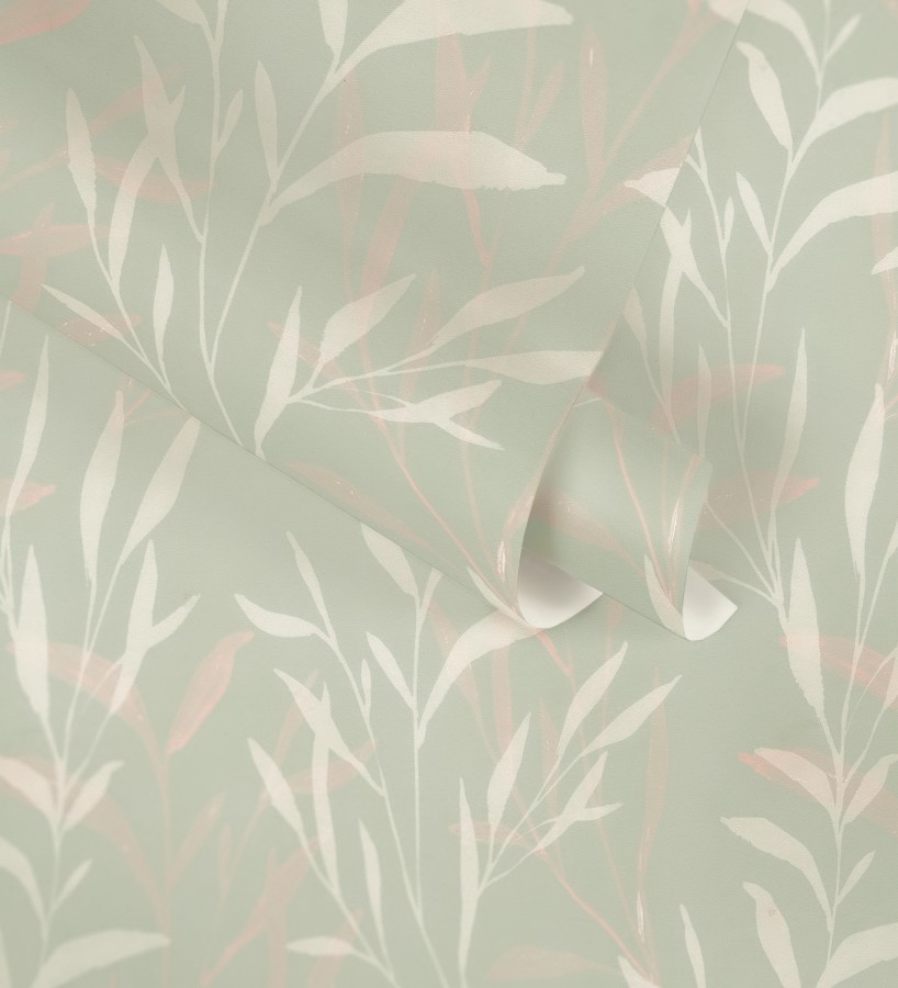 Papel pintado ramas etéreas verde salvia y rosa  Willow Silhouetted 684645