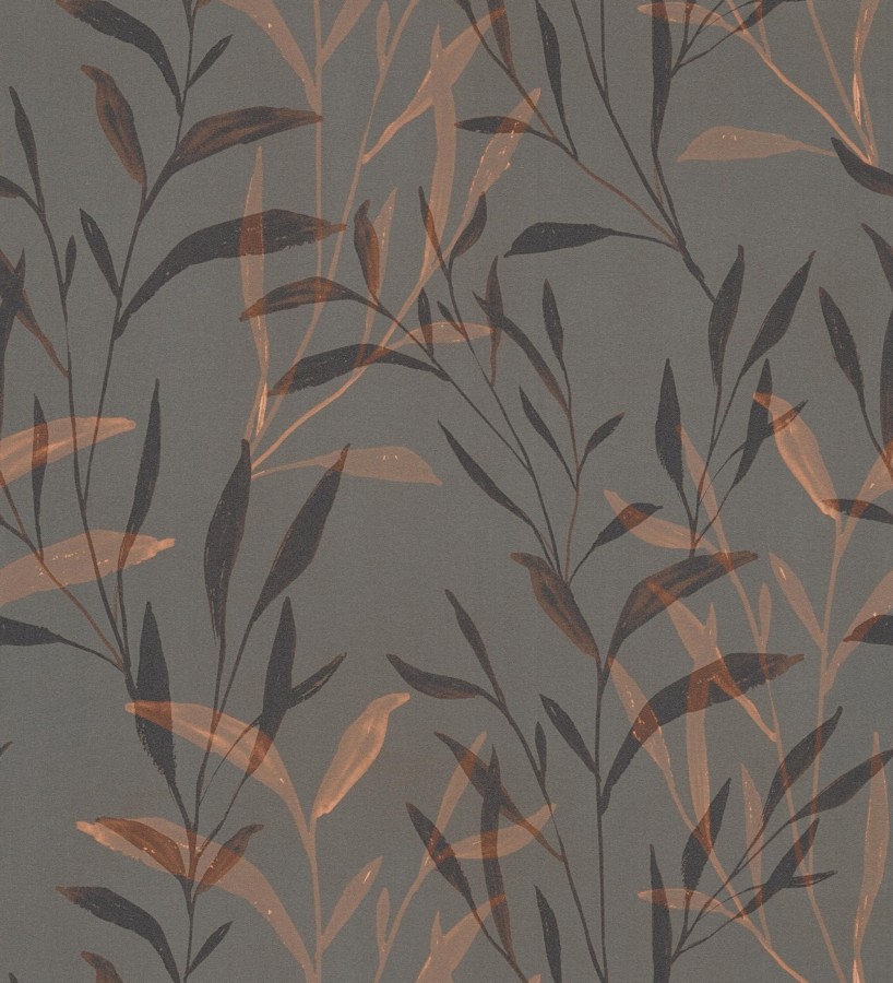 Papel pintado ramas cobre fondo color ébano  Willow Silhouetted 684646