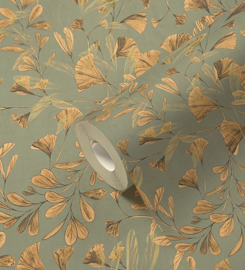 Papel pintado botánico hojas ginkgo vintage  Biloba Light 684647