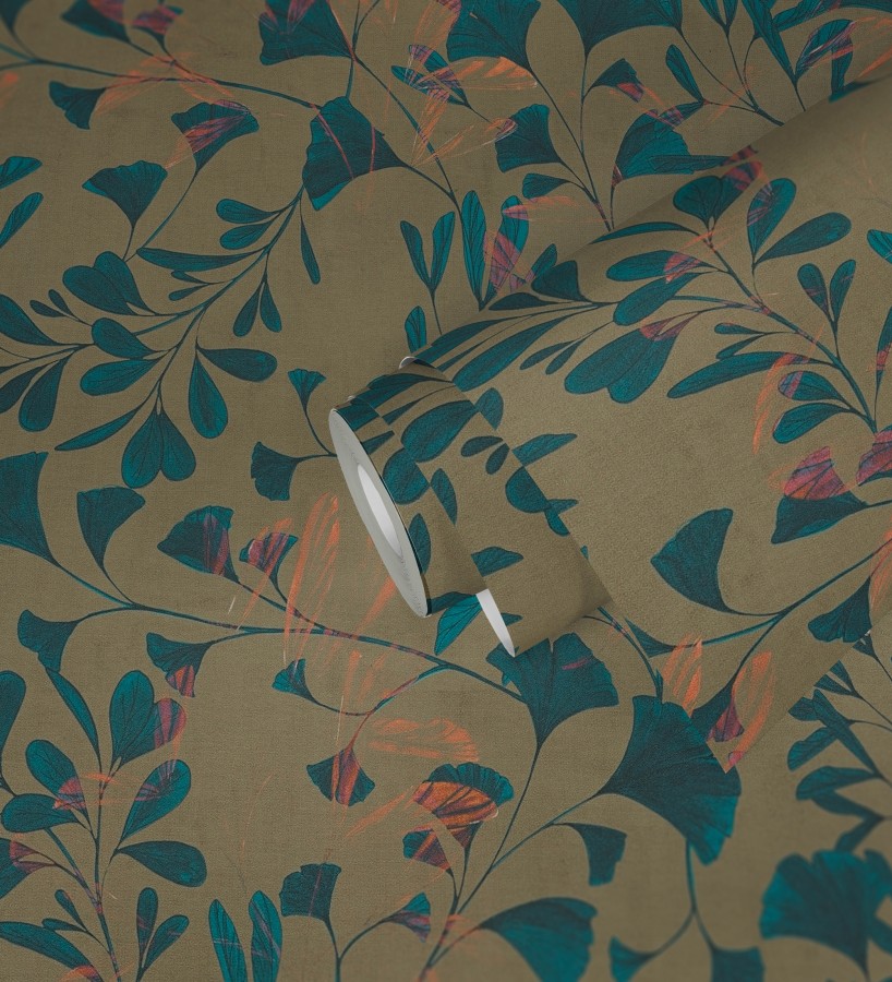 Papel pintado botánico hojas ginkgo vintage  Biloba Light 684648