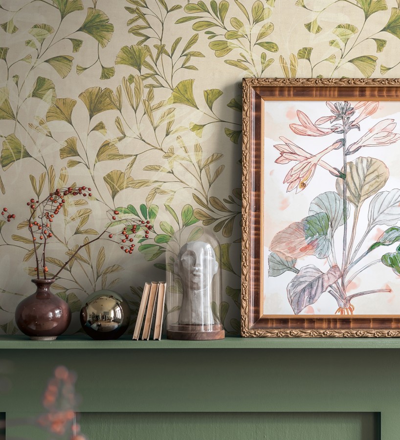 Papel pintado botánico hojas ginkgo vintage  Biloba Light 684649