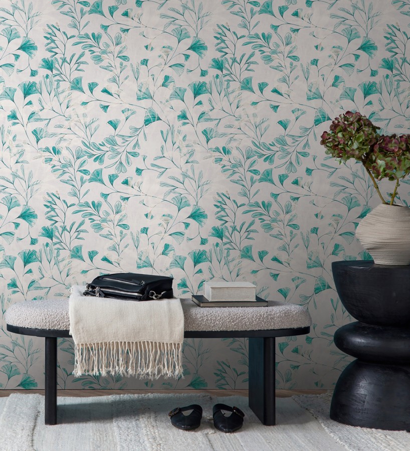 Papel pintado botánico hojas ginkgo vintage  Biloba Light 684650