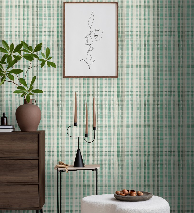 Papel pintado cuadros difuminados pincelada teal  Tinted Weave 684653