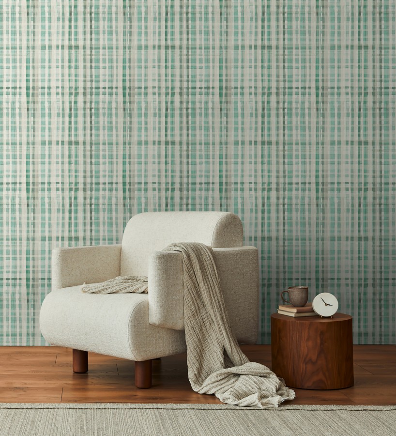Papel pintado cuadros difuminados pincelada teal  Tinted Weave 684653