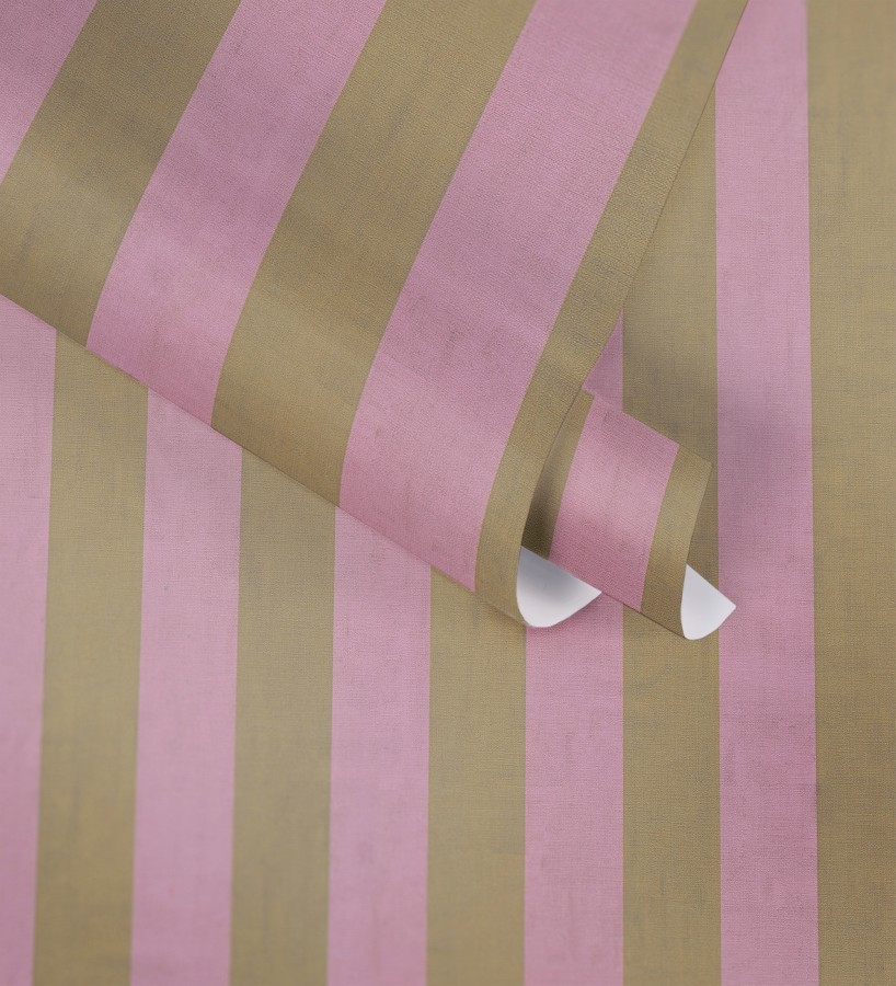 Papel pintado de rayas textiles oro y rosa desgastadas  Kalinoa Stripe 684657