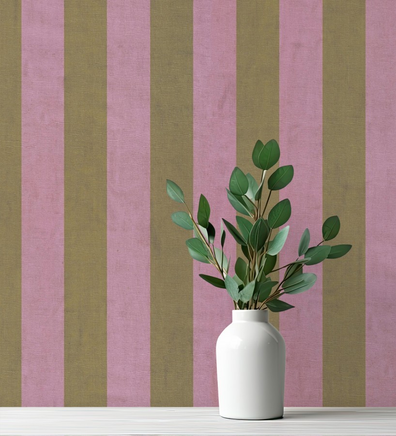 Papel pintado de rayas textiles oro y rosa desgastadas  Kalinoa Stripe 684657