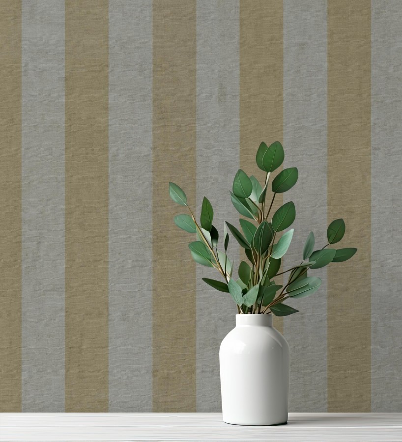 Papel pintado de rayas textiles amarillo mostaza desgastadas  Kalinoa Stripe 684658