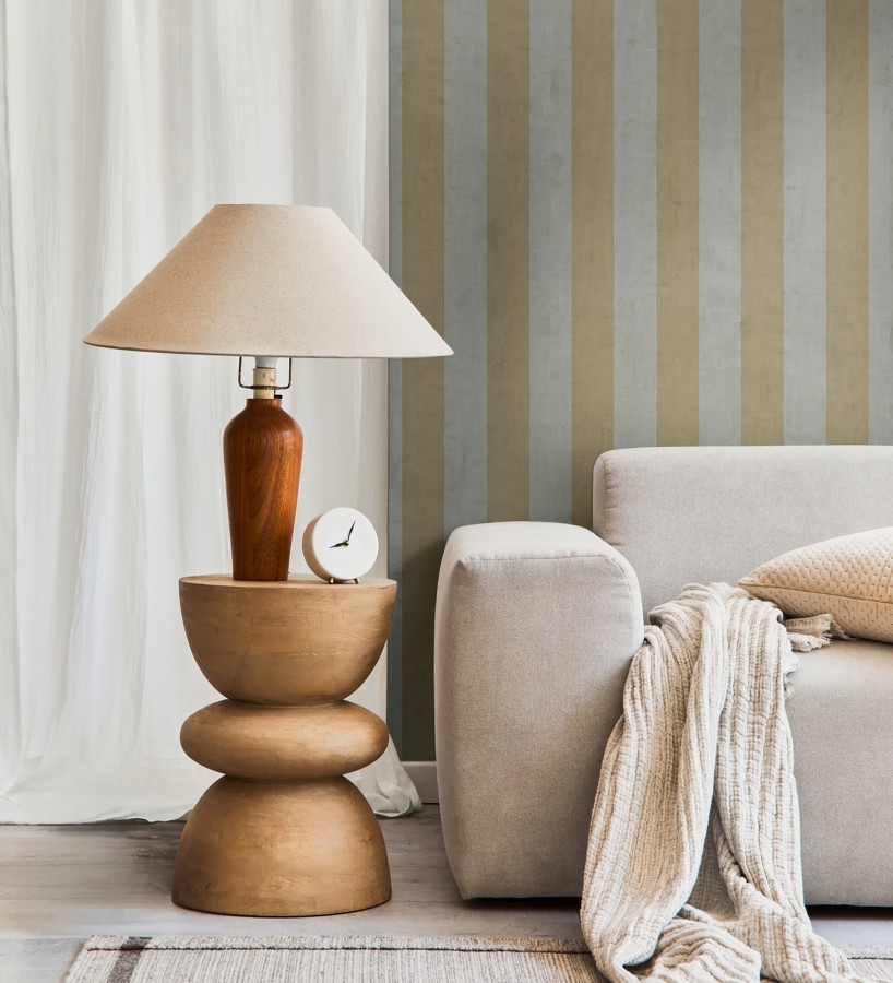 Papel pintado de rayas textiles amarillo mostaza desgastadas  Kalinoa Stripe 684658