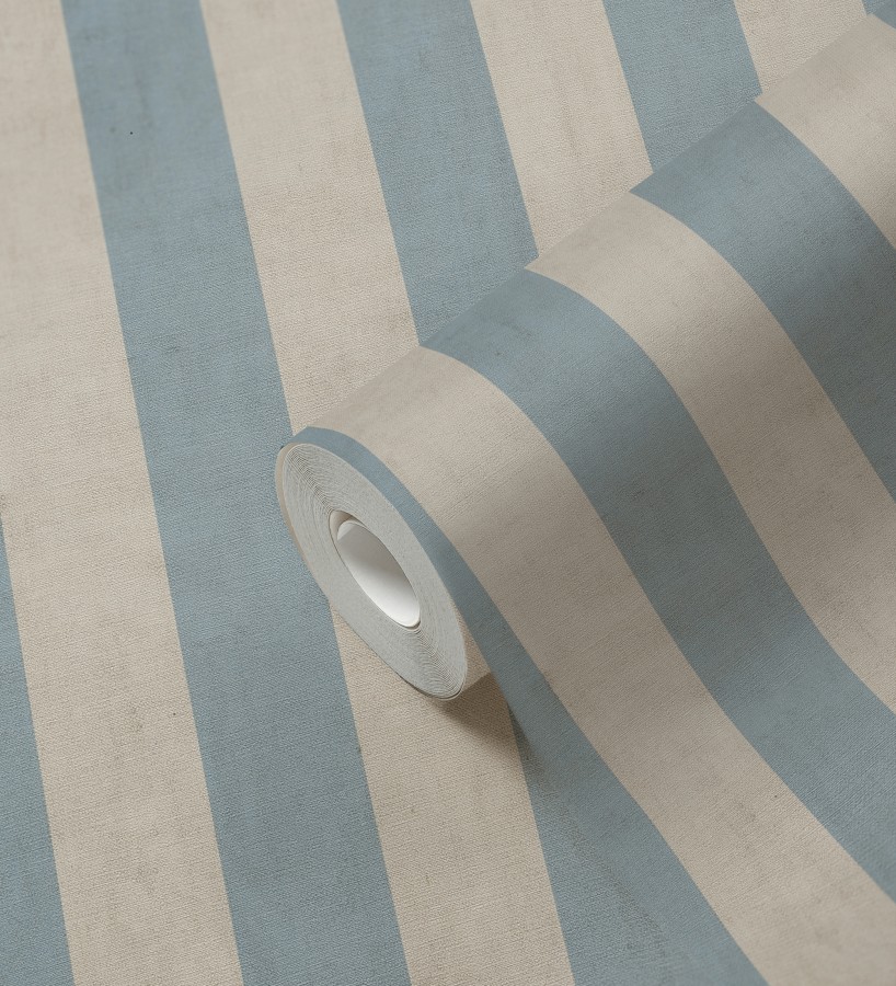 Papel pintado de rayas textiles azul cielo desgastadas  Kalinoa Stripe 684659