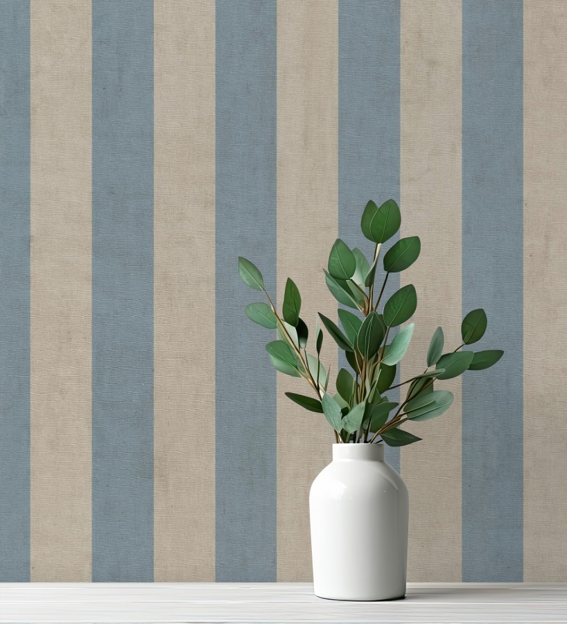 Papel pintado de rayas textiles azul cielo desgastadas  Kalinoa Stripe 684659