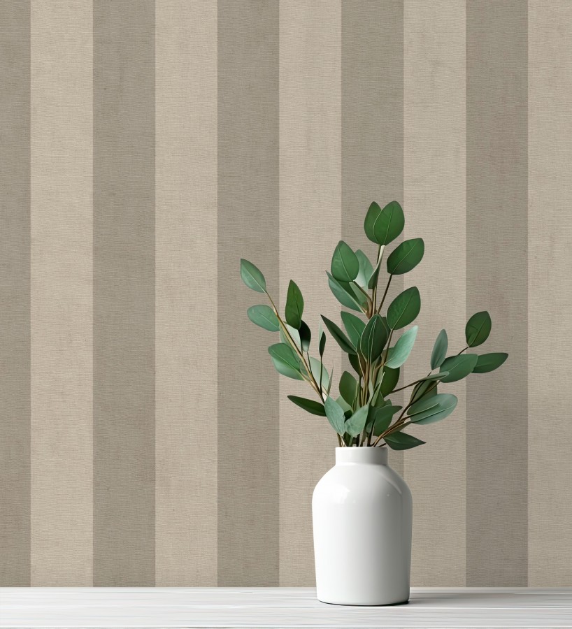 Papel pintado de rayas textiles beige desgastadas  Kalinoa Stripe 684660