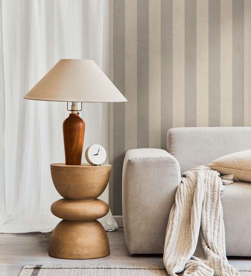 Papel pintado de rayas textiles beige desgastadas  Kalinoa Stripe 684660