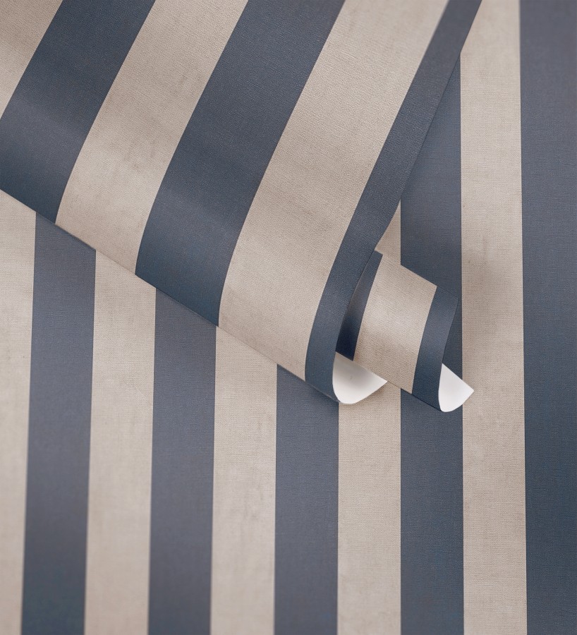 Papel pintado de rayas textiles azul desgastadas  Kalinoa Stripe 684661