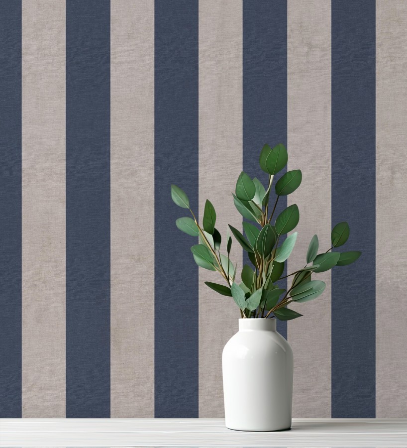 Papel pintado de rayas textiles azul desgastadas  Kalinoa Stripe 684661