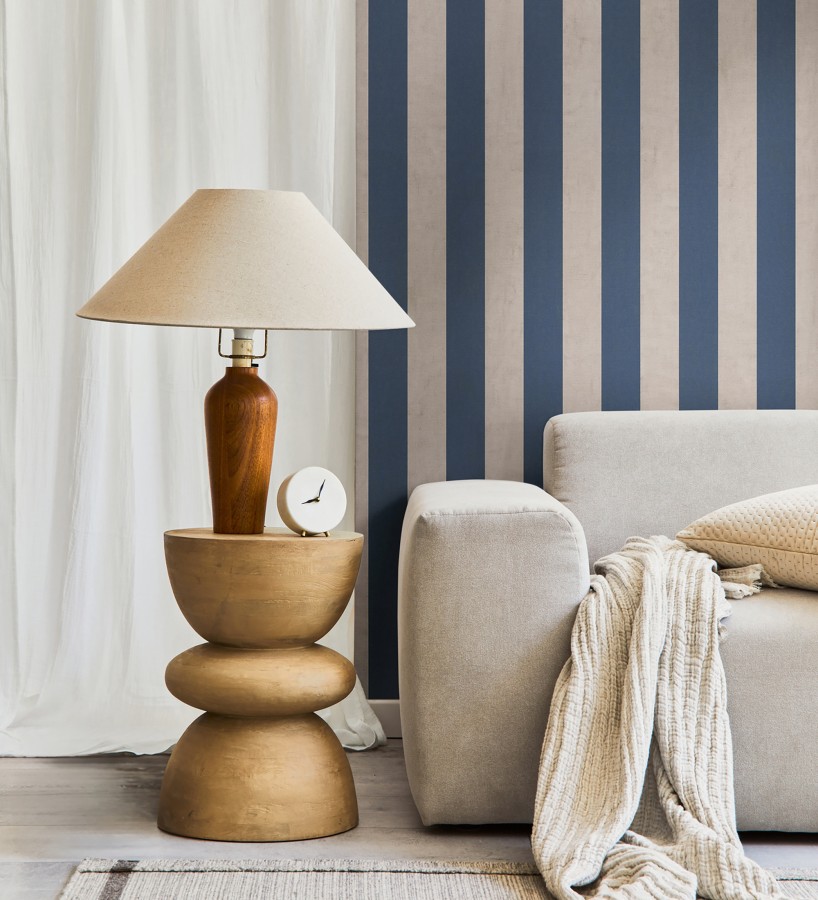 Papel pintado de rayas textiles azul desgastadas  Kalinoa Stripe 684661
