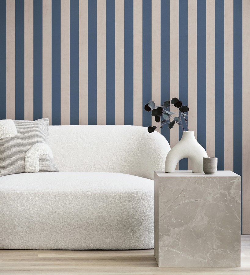 Papel pintado de rayas textiles azul desgastadas  Kalinoa Stripe 684661