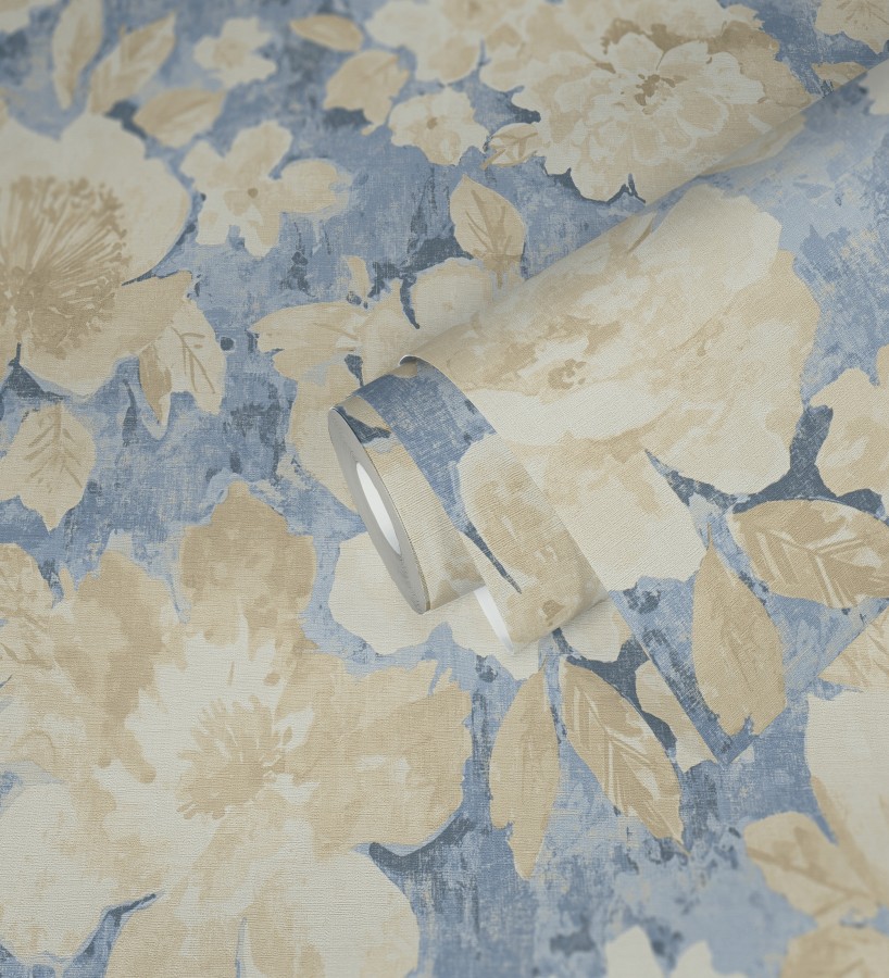 Papel pintado vintage romántico peonías color pastel fondo azul  Sofia Murmur 684666