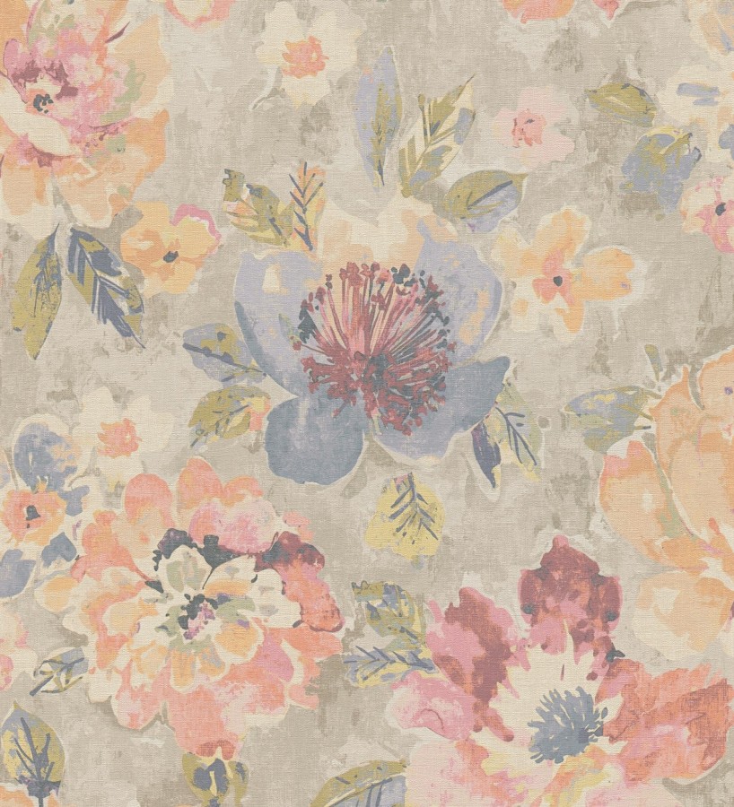 Papel pintado vintage romántico peonías color pastel fondo beige  Sofia Murmur 684667