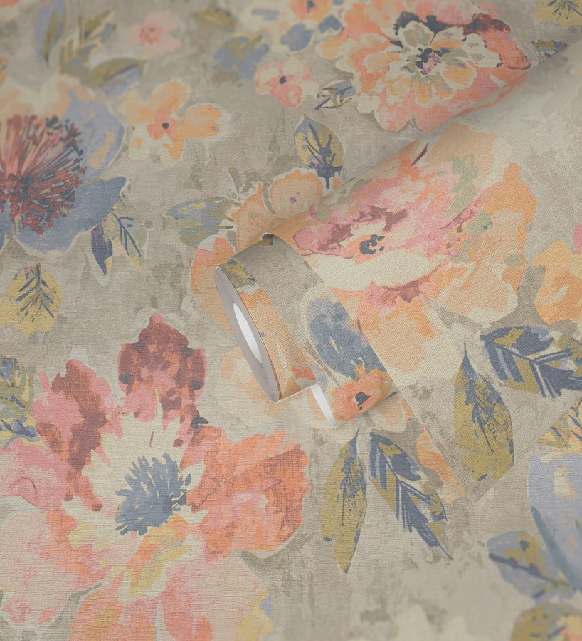 Papel pintado vintage romántico peonías color pastel fondo beige  Sofia Murmur 684667