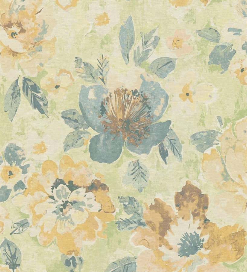 Papel pintado vintage romántico peonías color pastel fondo verde  Sofia Murmur 684668