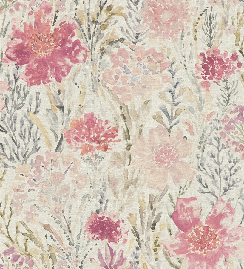 Papel pintado flores silvestres rosa y magenta  Bellerose Atellier 684670